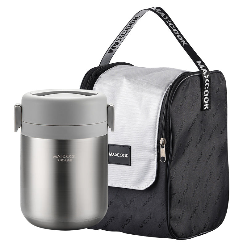 Maxcook Pot alimentaire isotherme en acier inoxydable 316 avec sac repas pour aliments chauds Boîte repas isotherme sous vide en acier inoxydable Thermos à soupe étanche Pot alimentaire isotherme à large ouverture 1,5 L MCTG0863