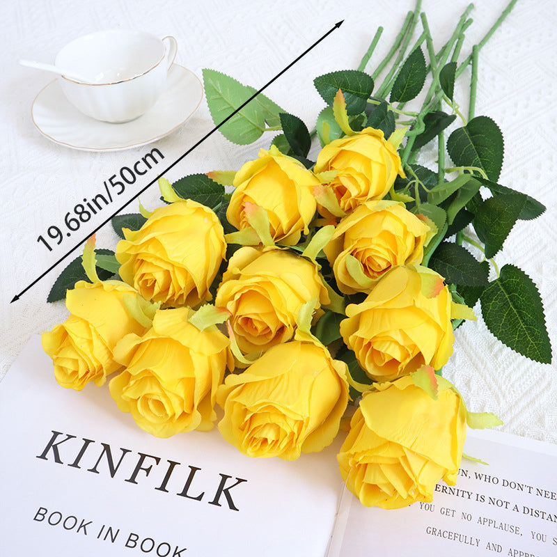 Yuejia Lot de 10 roses jaunes artificielles en soie - 50 cm