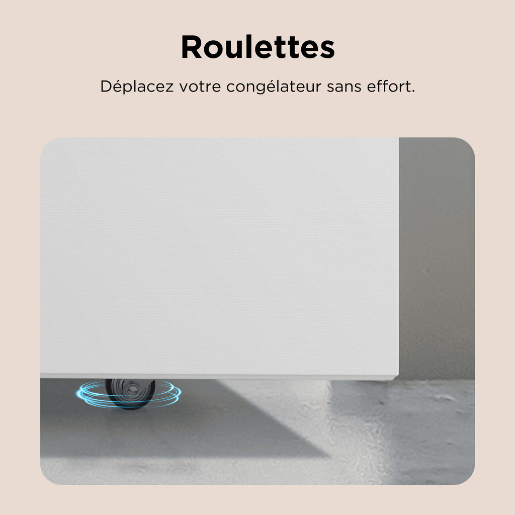 TCL CF182EWE0FR Congélateur 140 L, panier de rangement inclus, couvercle à équilibrage par contrepoids, convient pour diverses applications, thermostat réglable, pieds réglables