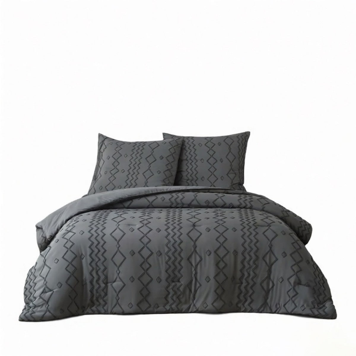 MEEALLHOME Parure de lit tuftée gris foncé - 1 housse 200 x 220 cm et 2 taies 80 x 80 cm