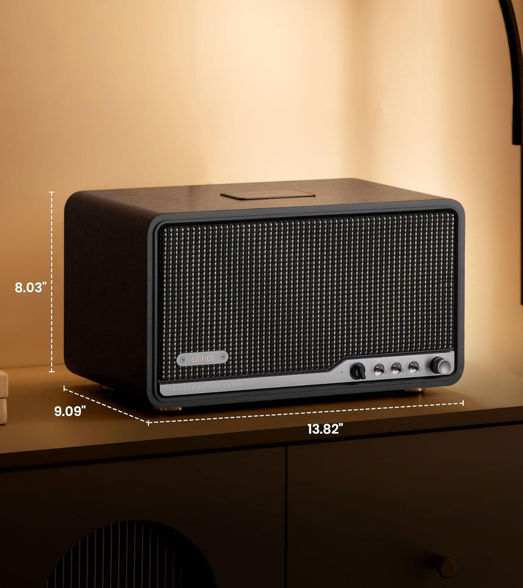Edifier S300 enceinte de bureau Hi-Fi, audio Hi-Res LDAC, multiroom sans fil et appairage stéréo, 80 W, compatible AirPlay 2, Bluetooth 5.4, USB-C et AUX, design rétro, télécommande