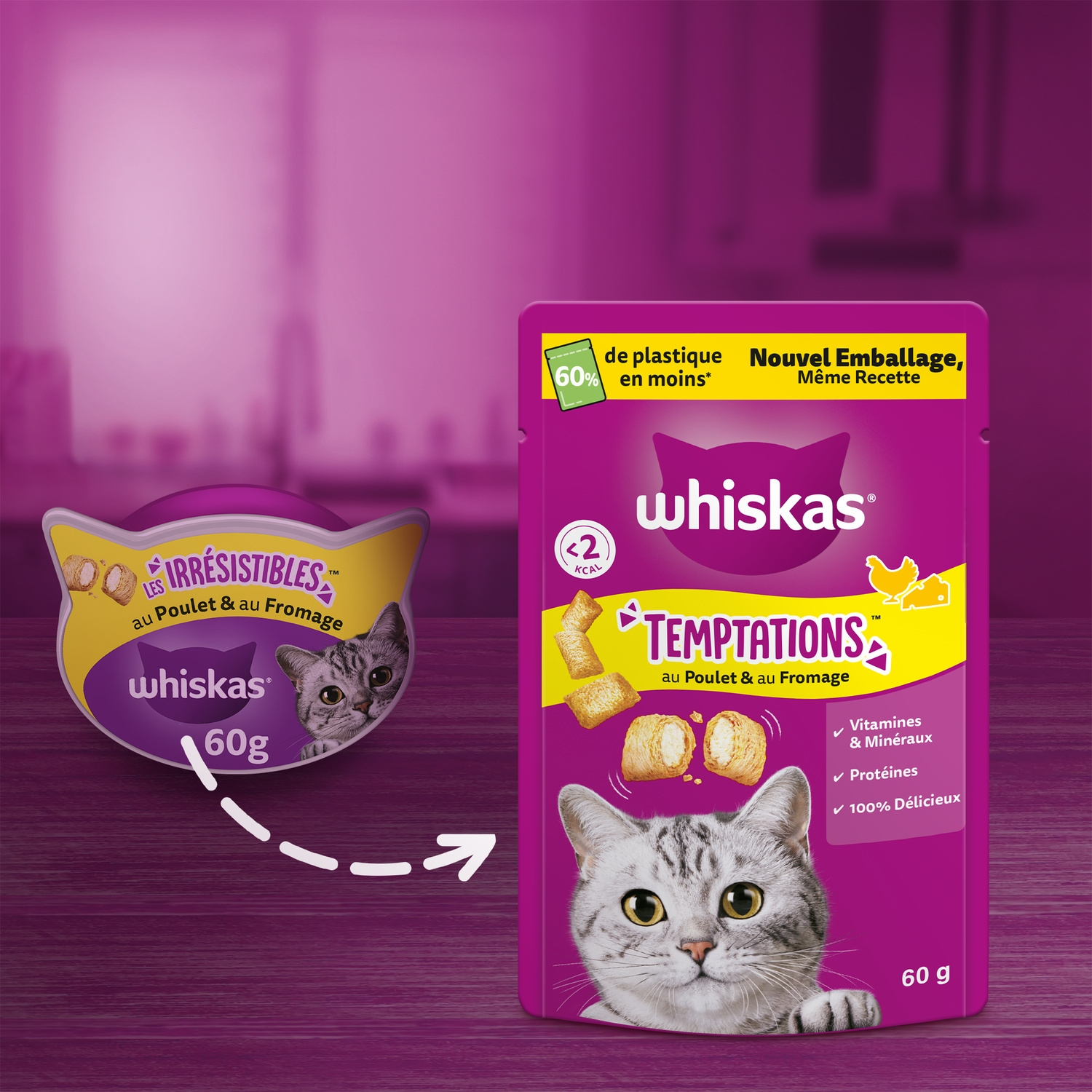 Whiskas Temptations friandises pour chat adulte au poulet et au fromage - 60 g