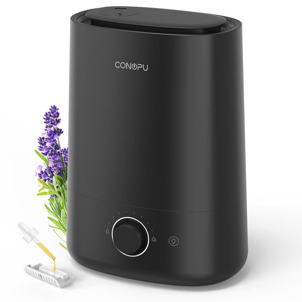 CONOPU Humidificateur 5 L à remplissage par le haut avec diffuseur d’huiles essentielles, brume froide ultrasonique, buse rotative à 360°, veilleuse, autonomie de 50 h