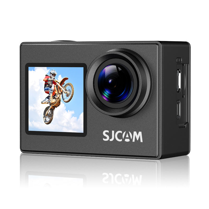 SJCAM SJ4000 Caméra d'action double écran 4K - Écran LCD 2,0 pouces et écran selfie 1,3 pouce - Grand angle 170° - Stabilisation EIS - Étanche 30 m - 80 min d'enregistrement - Photo 16 MP - 5,9 x 4,2 x 3 cm