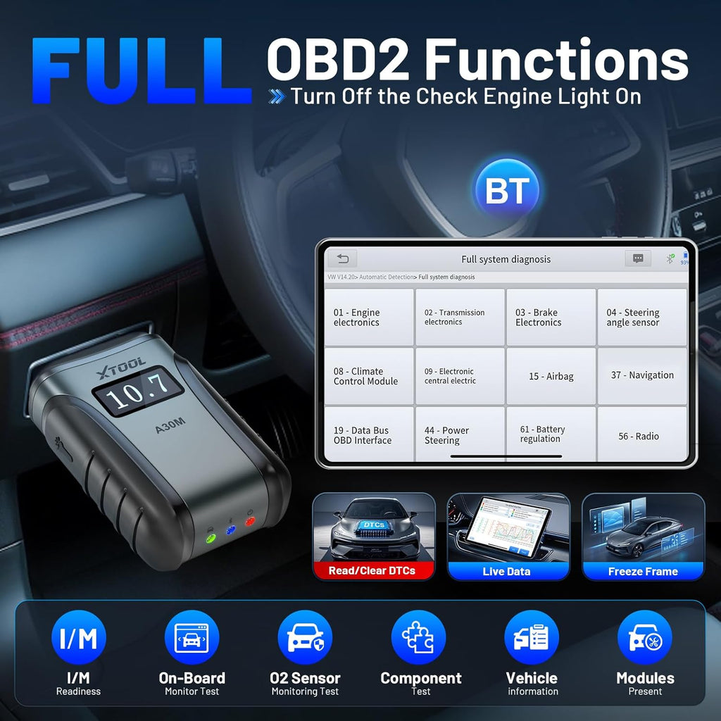 xtool A30M V2.0 Scanner OBD2 Outil de Diagnostic, 26 Réinitialisations, Tous Systèmes | Outil de Scan Bidirectionnel Bluetooth