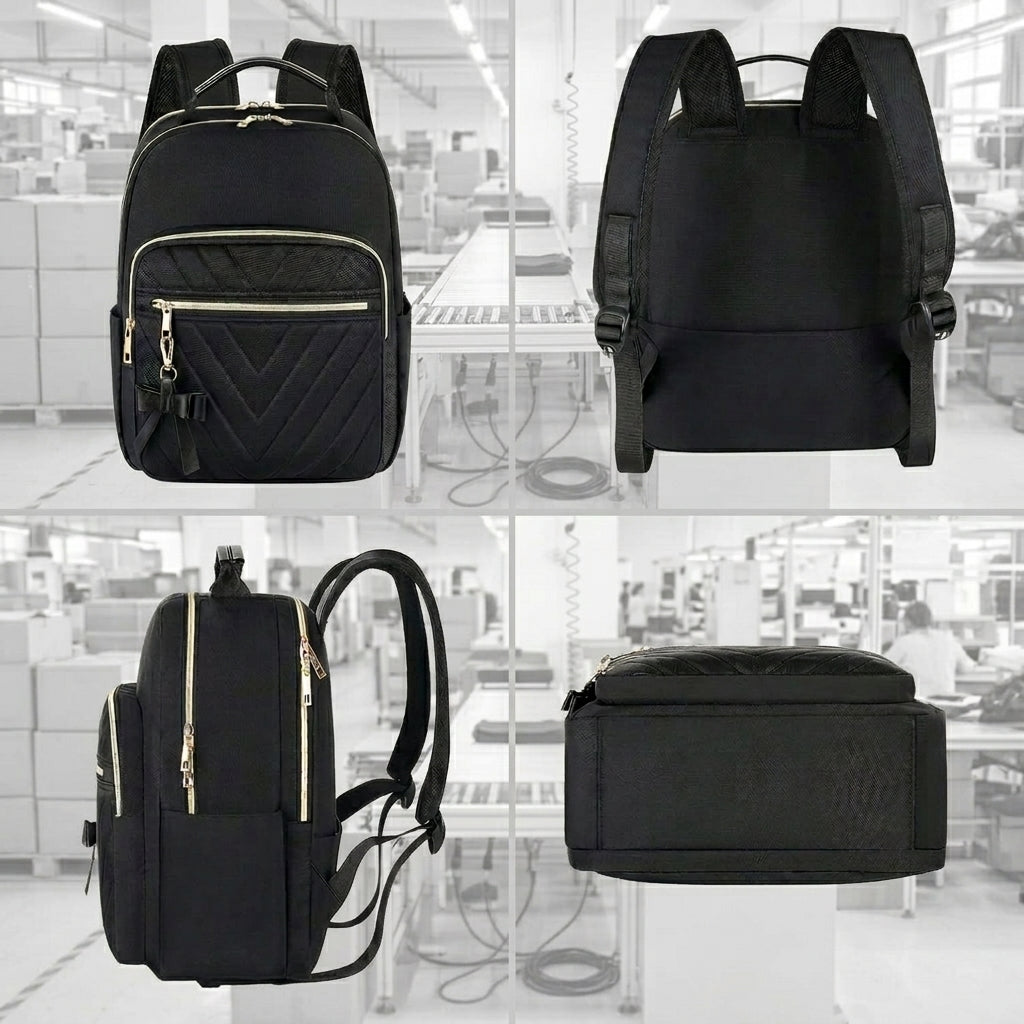 Petit sac à dos scolaire femme élégant Et ensemble portefeuille 2-en-1 Imperméable Sac à dos urbain décontracté avec port de charge USB Sac à main moderne pour voyage travail Noir