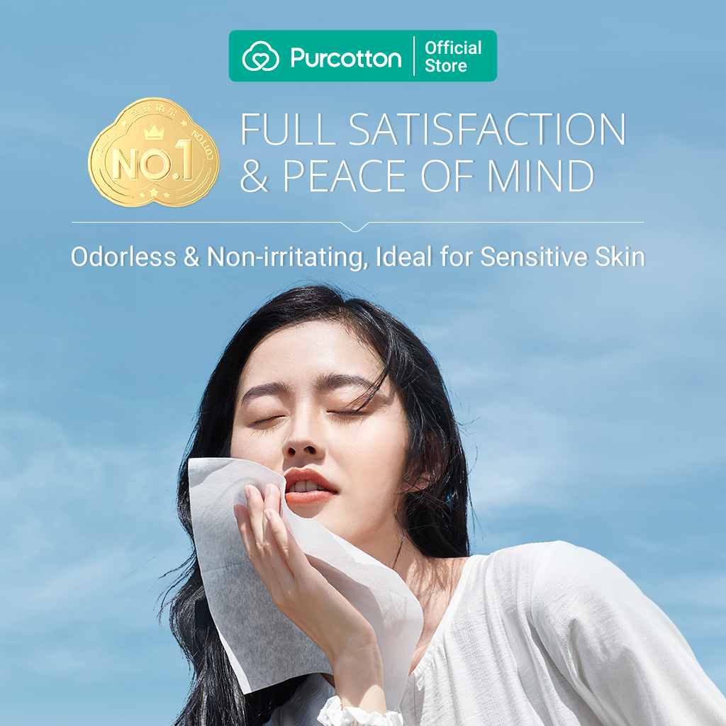 Purcotton Mouchoirs faciaux en pur coton 300 feuilles - 3 x 100 - Usage double sec et humide