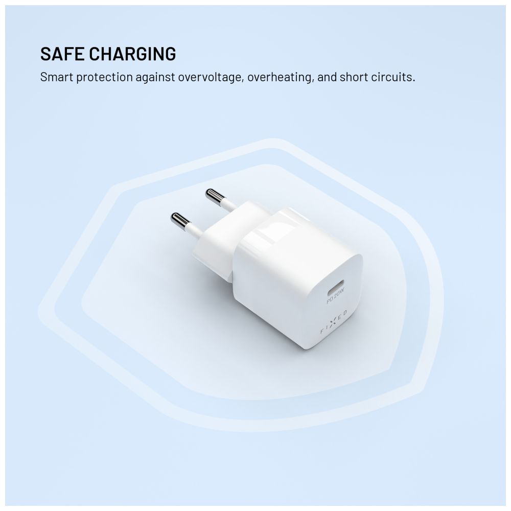 FIXED Chargeur de voyage mini 20 W + câble USB-C vers USB-C, Blanc