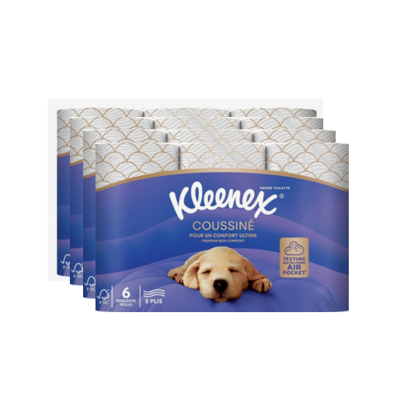 KLEENEX Papier toilette doux et matelassé 3 épaisseurs Blanc 24 rouleaux (4 x 6)