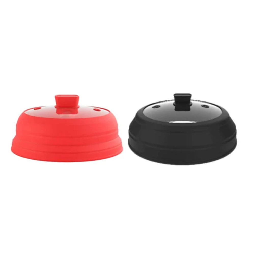 M&Co Couvercle pliable pour micro-ondes 27 cm, Protection anti-éclaboussures et service, Silicone et verre résistants à la chaleur, Résistant à la chaleur jusqu’à 200 °C, Gain de place, Noir