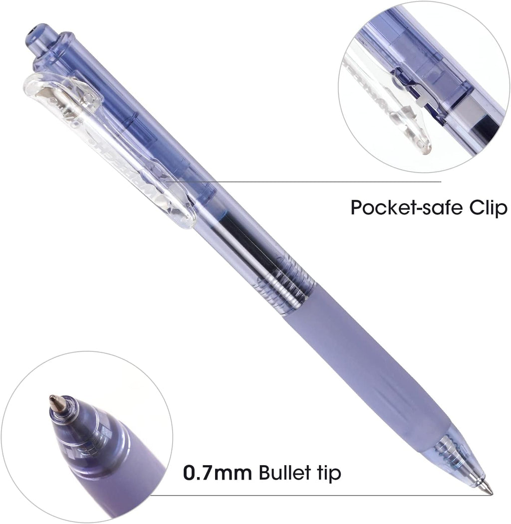 WRITECH Stylos à gel rétractables 0,7 mm, pointe moyenne, encre bleue, pour le journaling, écriture fluide, pointe fine, encre à séchage rapide, sans transfert, lot de 10 pièces