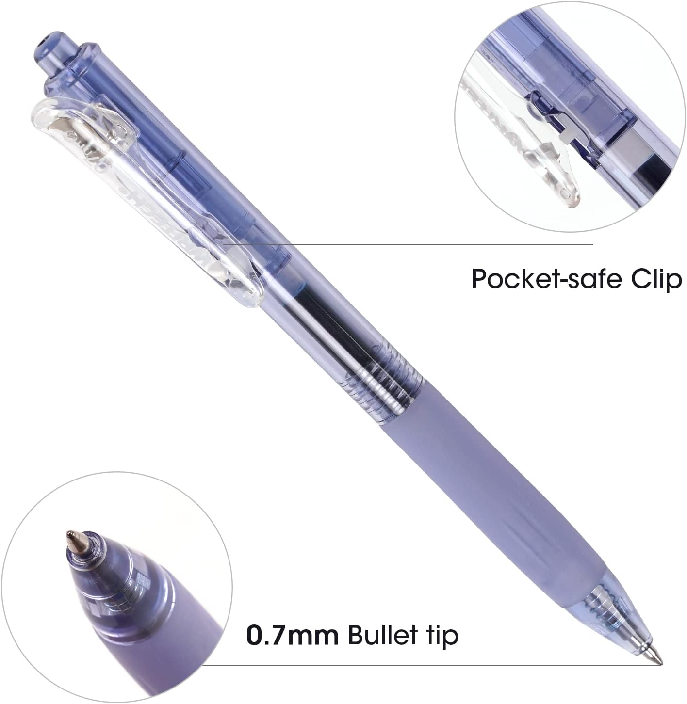 WRITECH Stylos à gel rétractables 0,7 mm, pointe moyenne, encre bleue, pour le journaling, écriture fluide, pointe fine, encre à séchage rapide, sans transfert, lot de 10 pièces