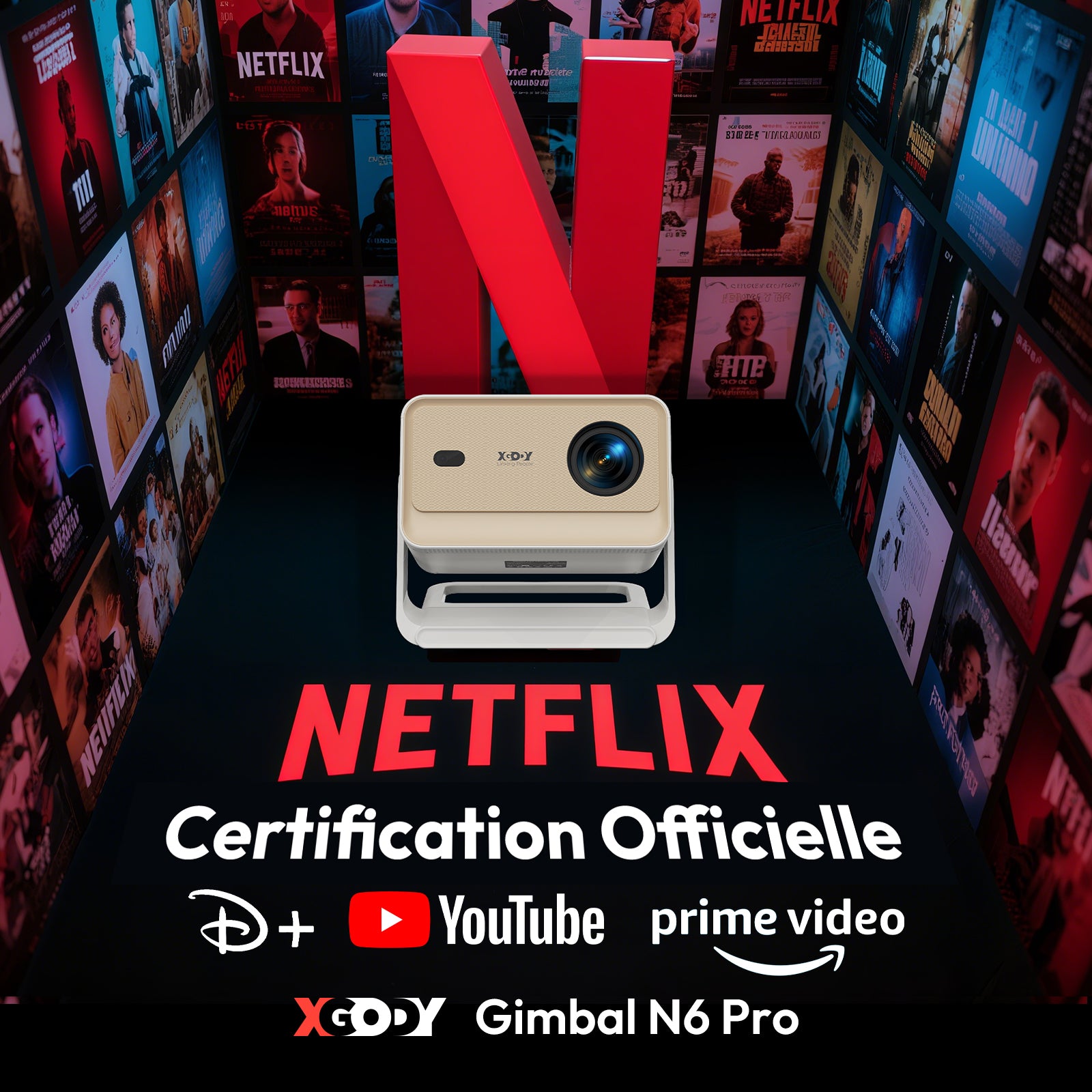 Pack de divertissement pour grand écran - Projecteur portable XGODY Gimbal N6 Pro avec écran de projection de 120 pouces en cadeau