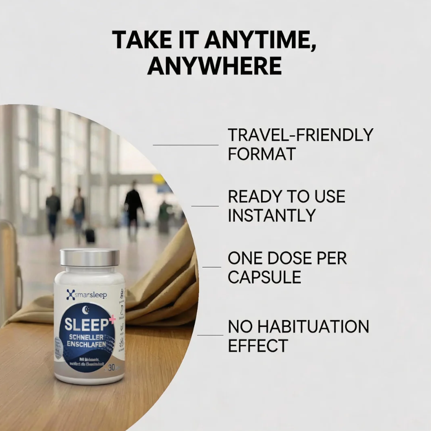 smartsleep SLEEP+ 30 Gélules de sommeil, avec 1 mg de mélatonine, ashwagandha, mélisse, passiflore et magnésium, fabriqué en Allemagne, vegan