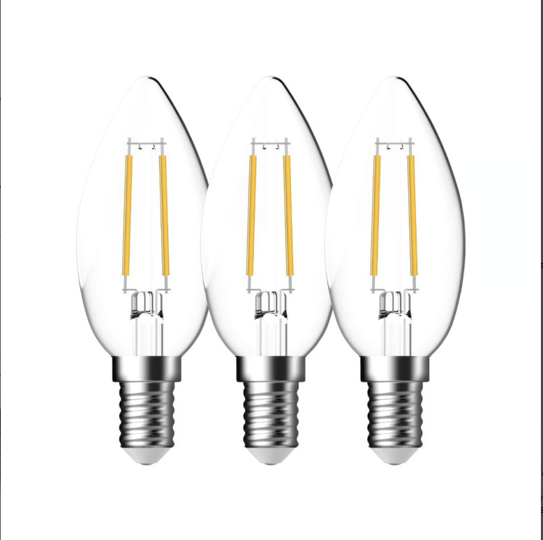 Ampoule E14 Lot de 3| C35 flamme filament, verre transparent - blanc chaud 2700k 470l. - Energetic