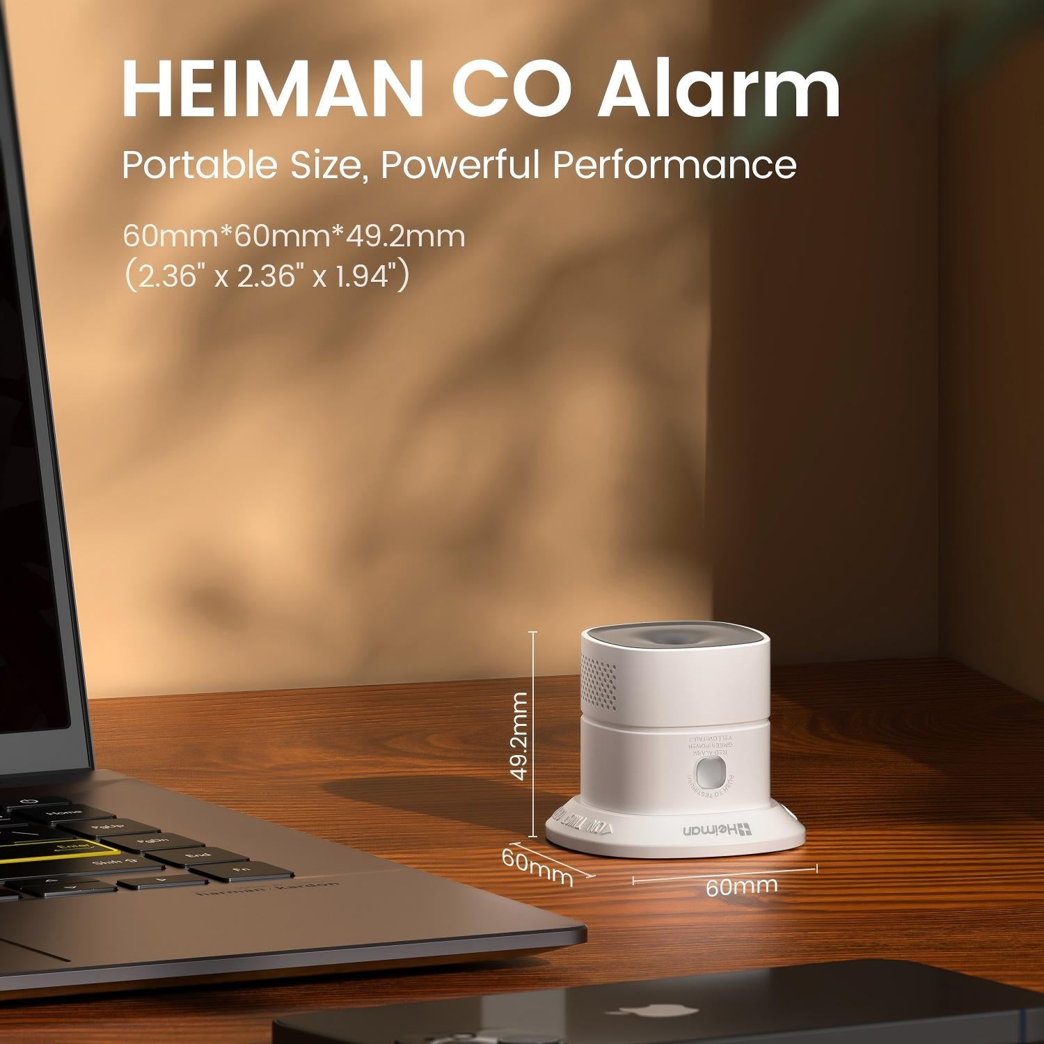 Heiman Mini détecteur de monoxyde de carbone | Red Dot Design Award, certifié EN 50291, alarme de 85 dB, réponse de haute précision, installation facile