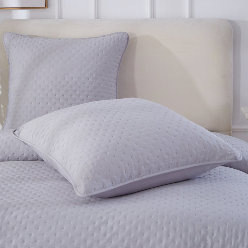 MEROPE, Couverture en polyester matelassée & 2 taies d'oreiller, 200x200/80x80 cm, gris, lot de 3