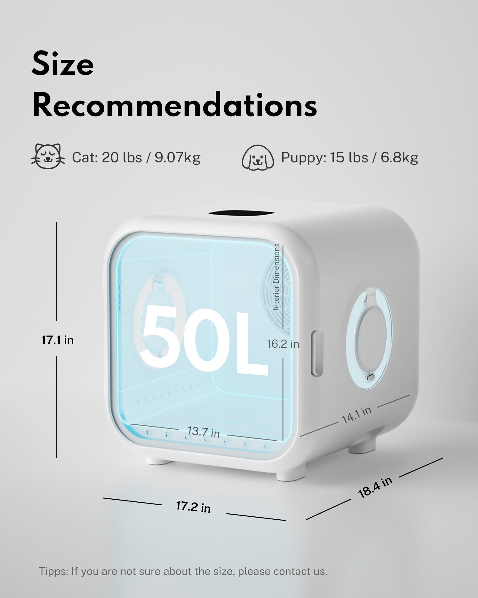 Homerunpet Drybo Caisson de séchage automatique pour animaux PD50, capacité 50 L, fonctionnement ultra-silencieux, température réglable, contrôle de sécurité intelligent