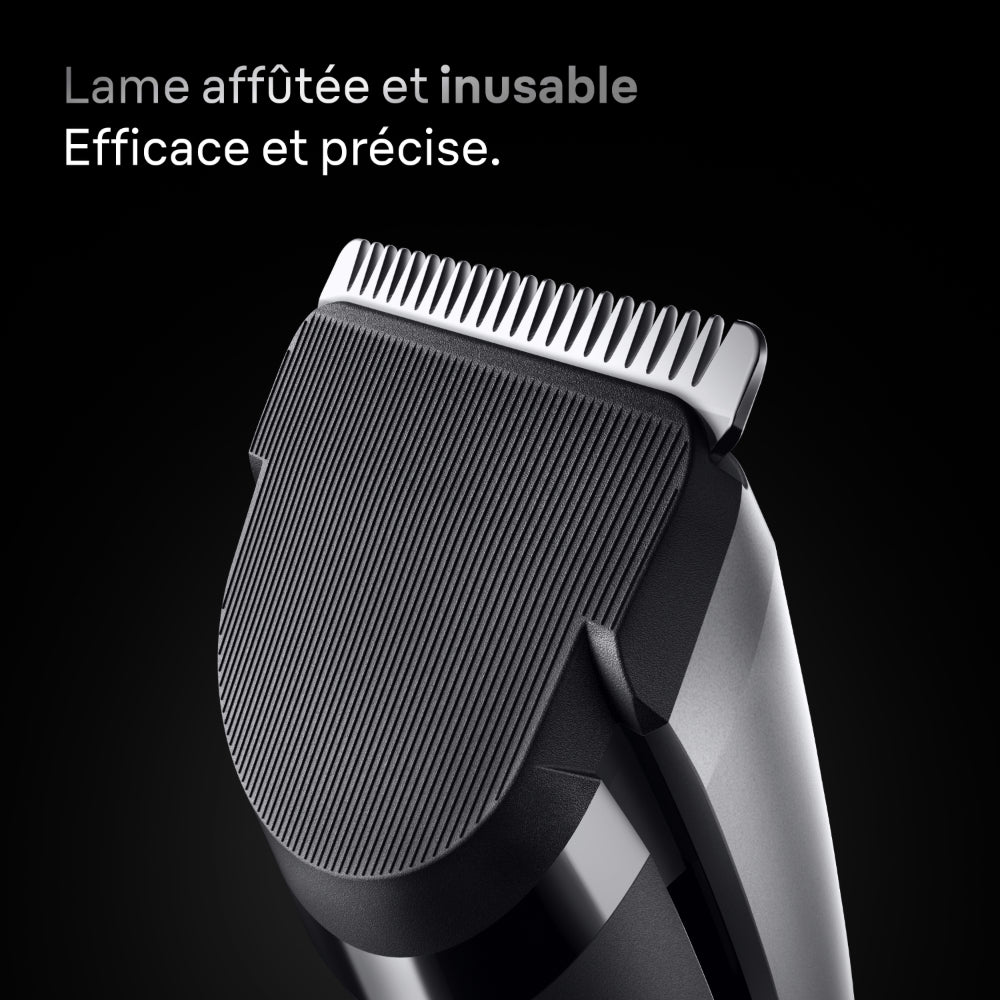 Braun Tondeuse à cheveux électrique Série 7, + 5 accessoires de coiffure, lames à tranchant permanent, 17 réglages de longueur, HC7590, Gris