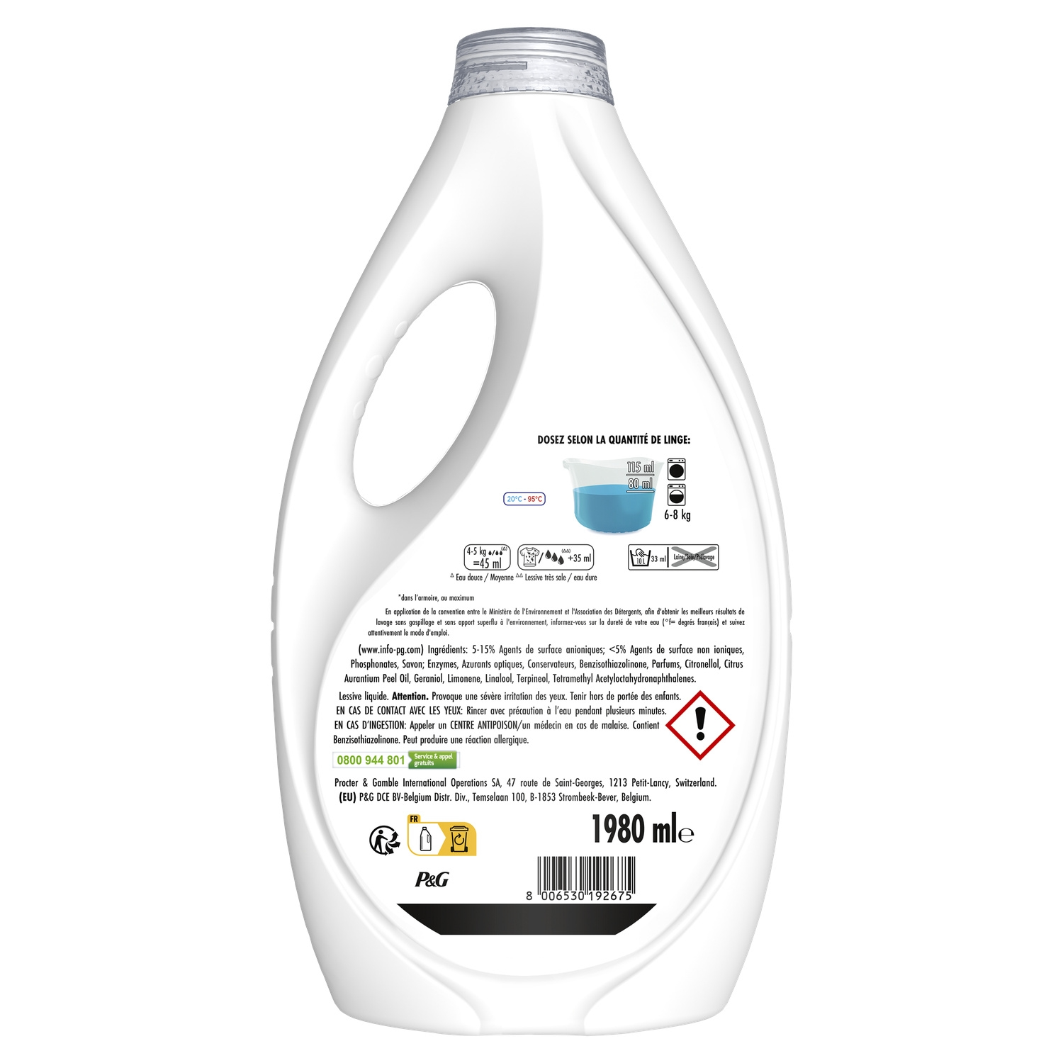 DASH Lessive Liquide 2en1 Jasmin et Rose de Mai 1.98L