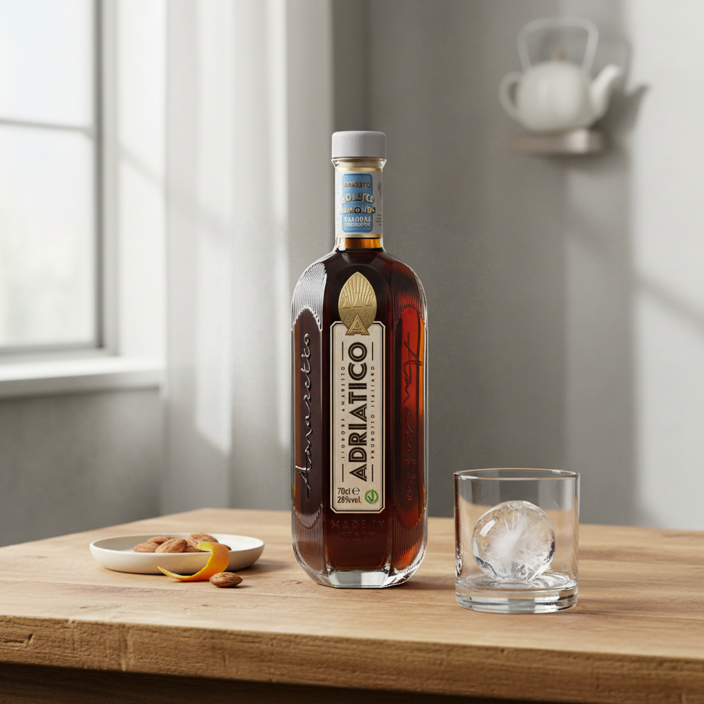ADRIATICO - Amaretto - Liqueur - 28% Alcool - Origine : Italie - Ingrédients 100% naturels - Parfait en cocktail Amaretto Sour - Notes de Vanille & Cannelle - 70 cl