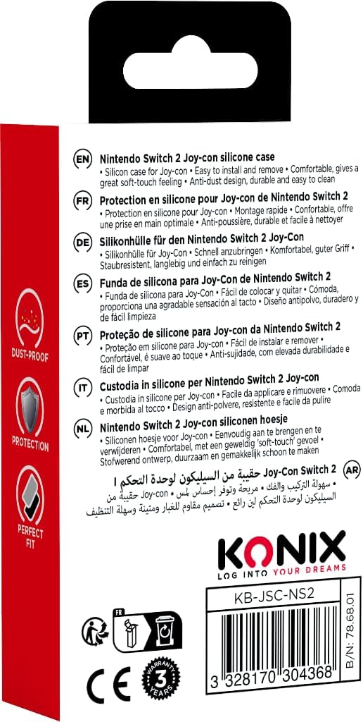 Konix Coque de protection pour manettes Joy-Con Nintendo Switch 2 - Silicone - Antichoc - Anti-rayures - Anti-poussière - Noir