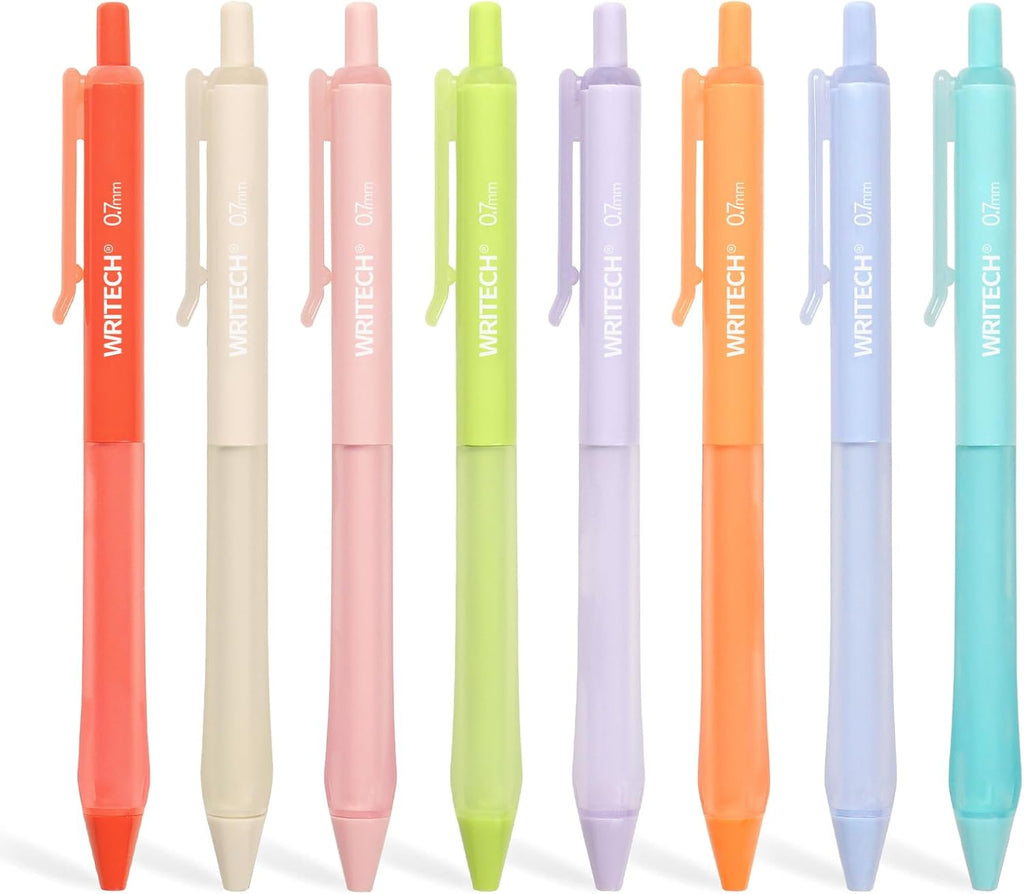WRITECH Lot de 8 stylos rétractables à encre gel multicolore - 0,7 mm