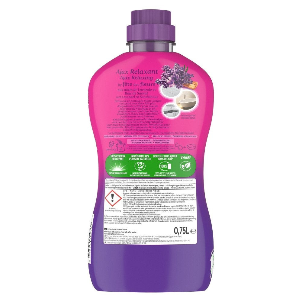 Ajax Fête des Fleurs Nettoyant Liquide Relaxant Multi-Surfaces Lavande & Bois de Santal 750 ml