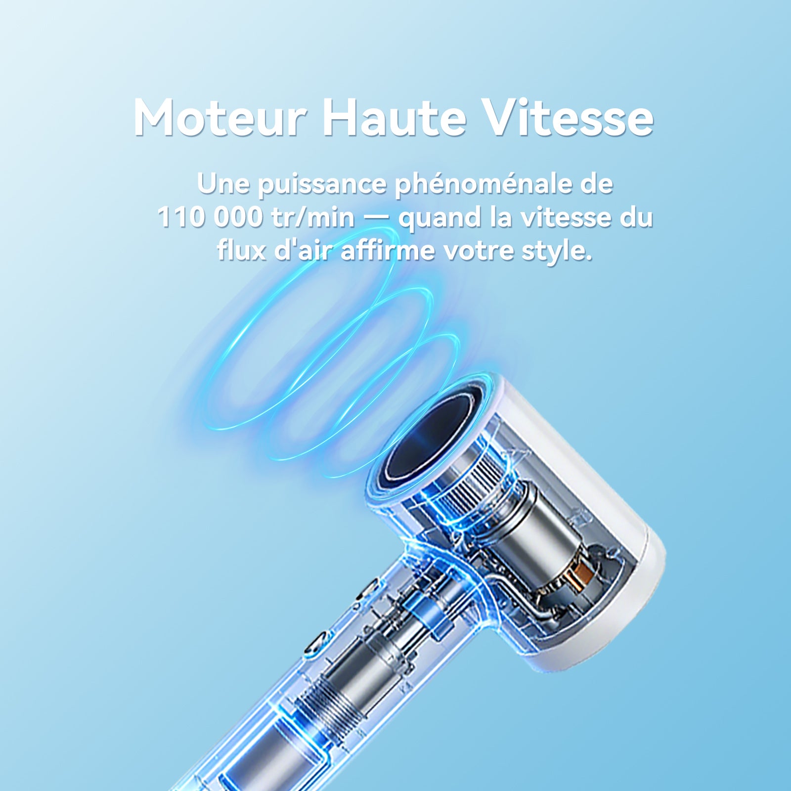 Huikeda Sèche-cheveux à haute vitesse 110 000 tr/min, ionique avec moteur sans balais, séchage rapide 1500 W avec embout magnétique à 360°