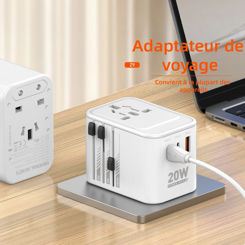 LDNIO Adaptateur de voyage GaN, prise de conversion universelle 20 W, convertisseur de prise EU à multi-ports