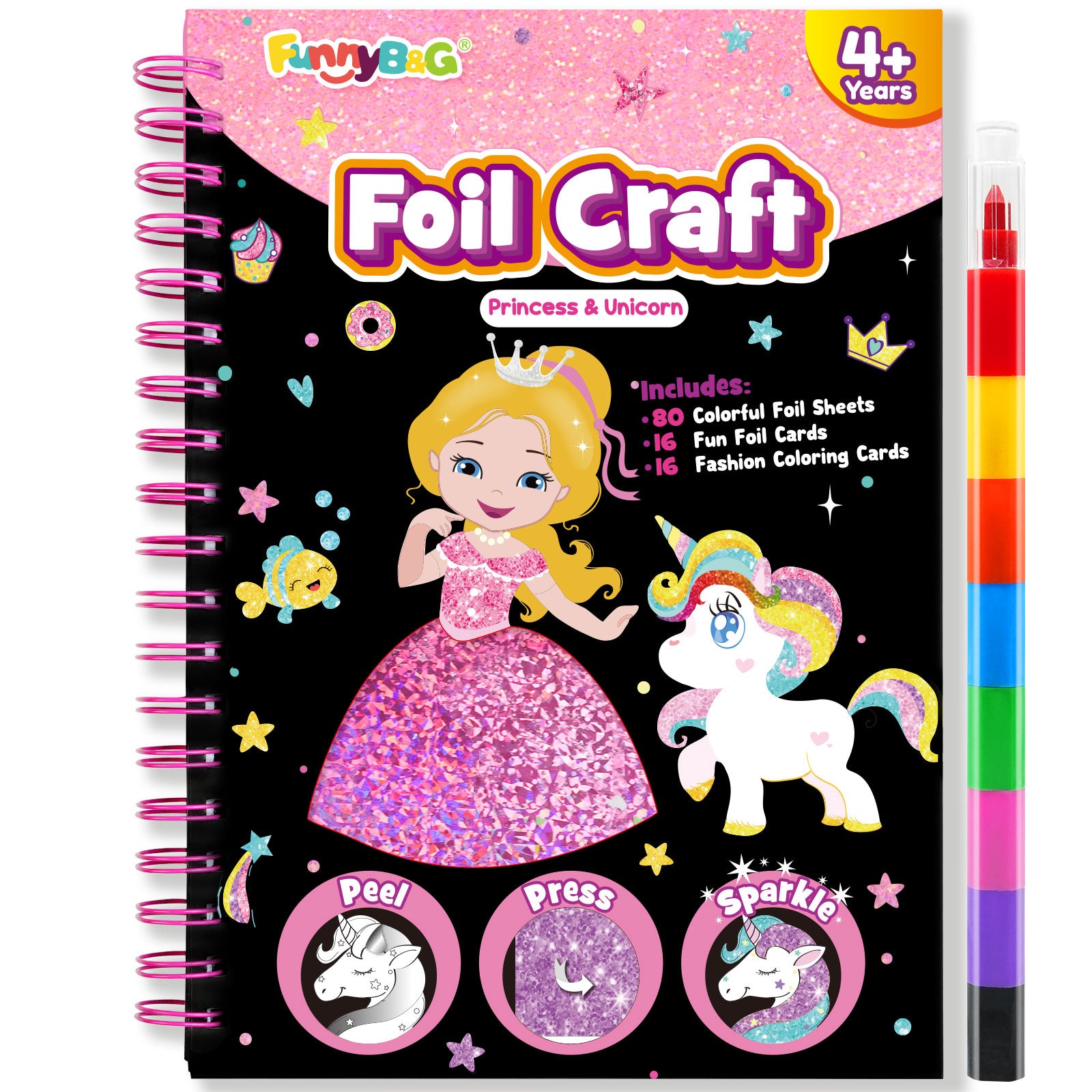 Kit de Loisirs Créatifs Art de la Feuille Série Princesse, 1 Set, Activité DIY Sans Salissure, Jouet de Voyage, Cadeau d'Anniversaire pour Enfants 4-9 Ans