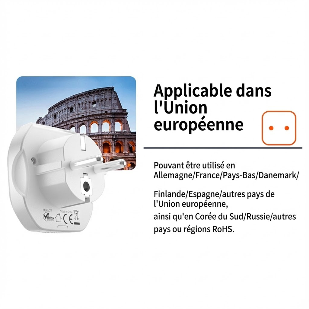 ochama Adaptateur de Voyage Universel vers Prise Européenne, Convertisseur de Prise Multi-Pays pour France et Europe, Compatible Fiches USA, UK, Australie et Chine