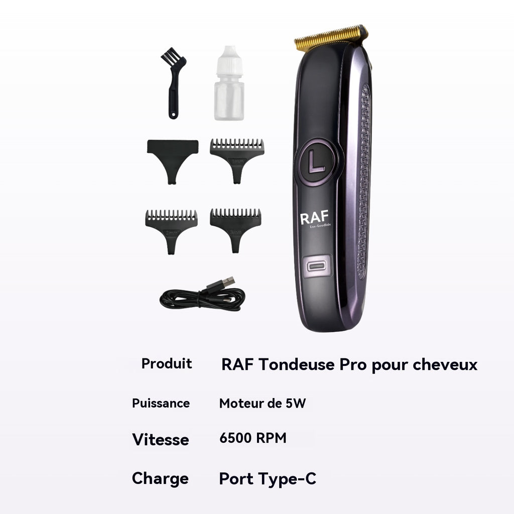 RAF Tondeuse à cheveux professionnelle sans fil 5 W pour hommes Tondeuse de finition à lame en T Kit de toilettage pour barbier et usage domestique
