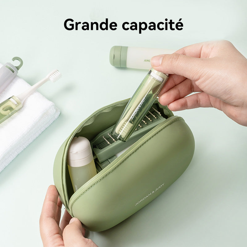 JORDAN&JUDY Trousse de lavage en silicone, sac de rangement imperméable, de grande capacité et portable, Vert