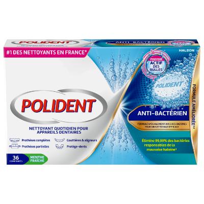 POLIDENT Pouvoir Actif - Nettoyant Appareil Dentaire Anti-Bactérien - 36 Comprimés