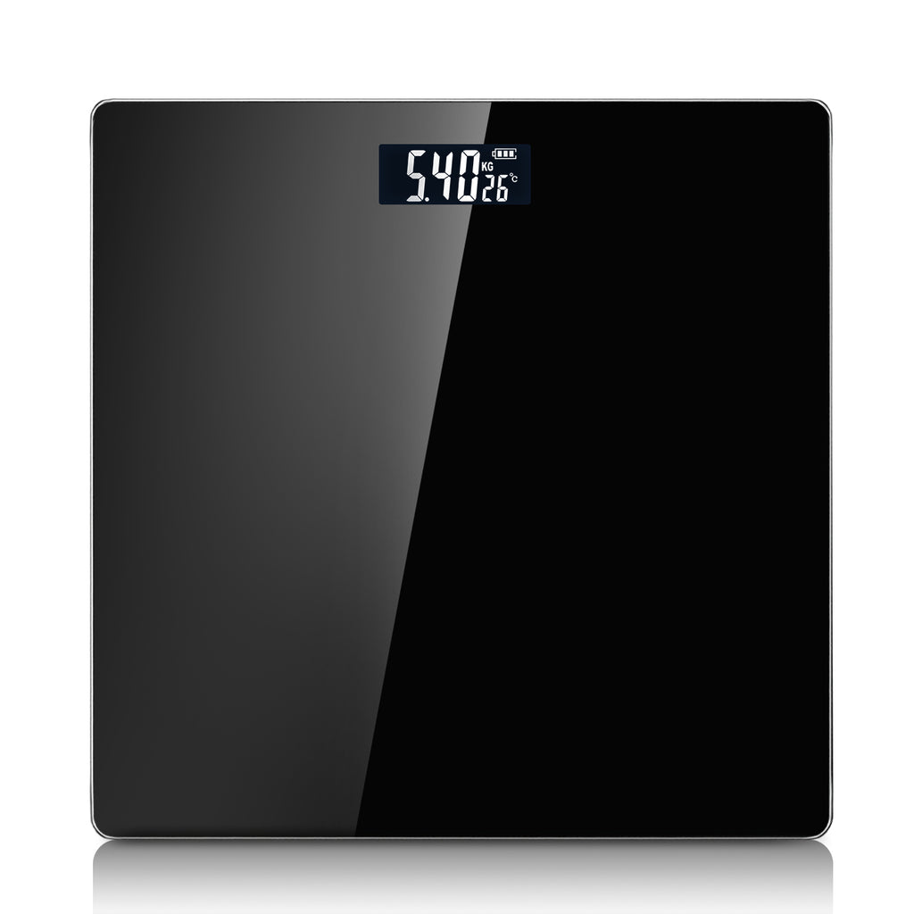 Sparoma Pèse-personne numérique noir AD-26 – Fonctionnant sur piles (2 × AAA, piles non incluses), capacité 180 kg/400 lb, précision 0,05 kg, verre trempé 4 mm, écran LCD, pour salle de bain, chambre et usage domestique