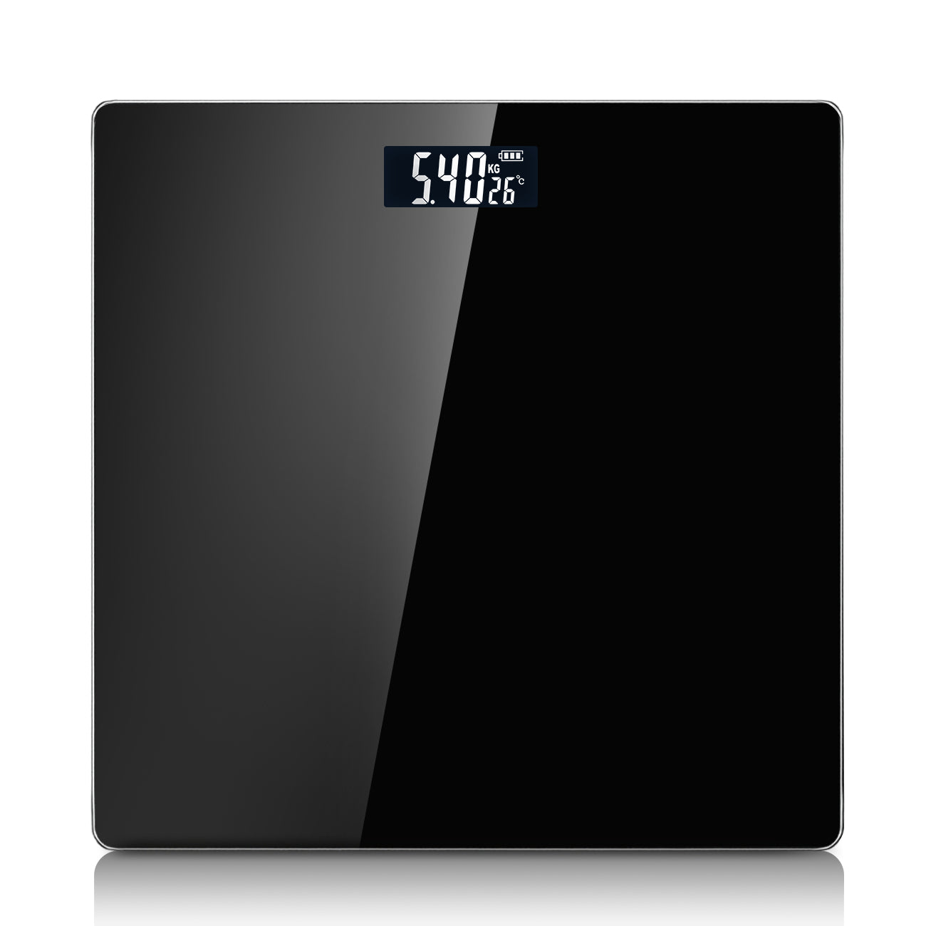 Sparoma Pèse-personne numérique noir AD-26 – Fonctionnant sur piles (2 × AAA, piles non incluses), capacité 180 kg/400 lb, précision 0,05 kg, verre trempé 4 mm, écran LCD, pour salle de bain, chambre et usage domestique