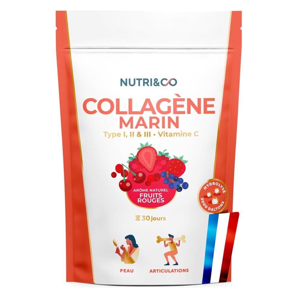 Nutri&Co Collagène marin types 1, 2 et 3 - goût fruits rouges - 180 g