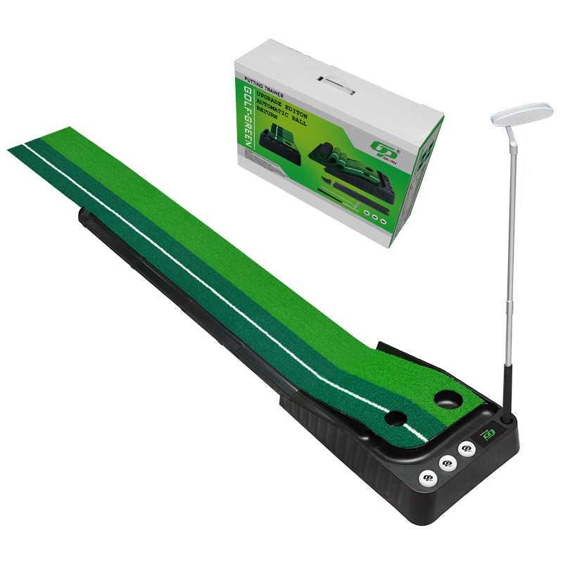 Green de putting d'intérieur, tapis de putting de golf avec retour automatique de balle, surface en velours cristal de qualité supérieure, tapis d'entraînement au putting