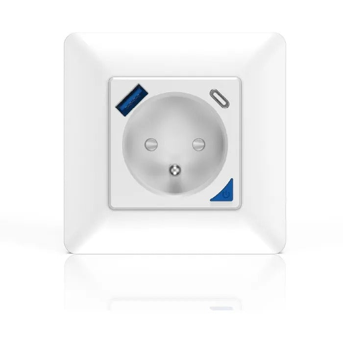 KYF Multiprise encastrée connectée Wi‑Fi pour l'intérieur avec compteur d'énergie et ports USB/USB‑C