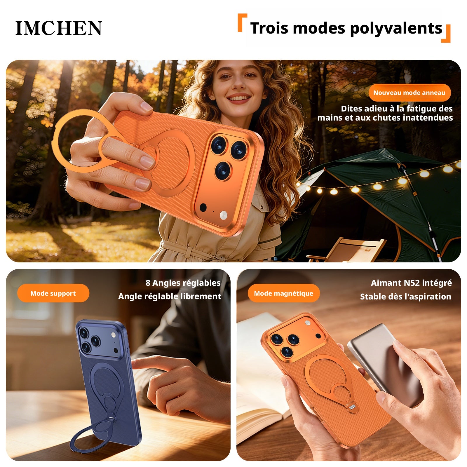 Coque pour iPhone 17 Pro Max, cadre en alliage, support métallique rotatif à 360°, anneau de maintien en cuir de qualité supérieure, anti-choc, Bleu, 1 pièce