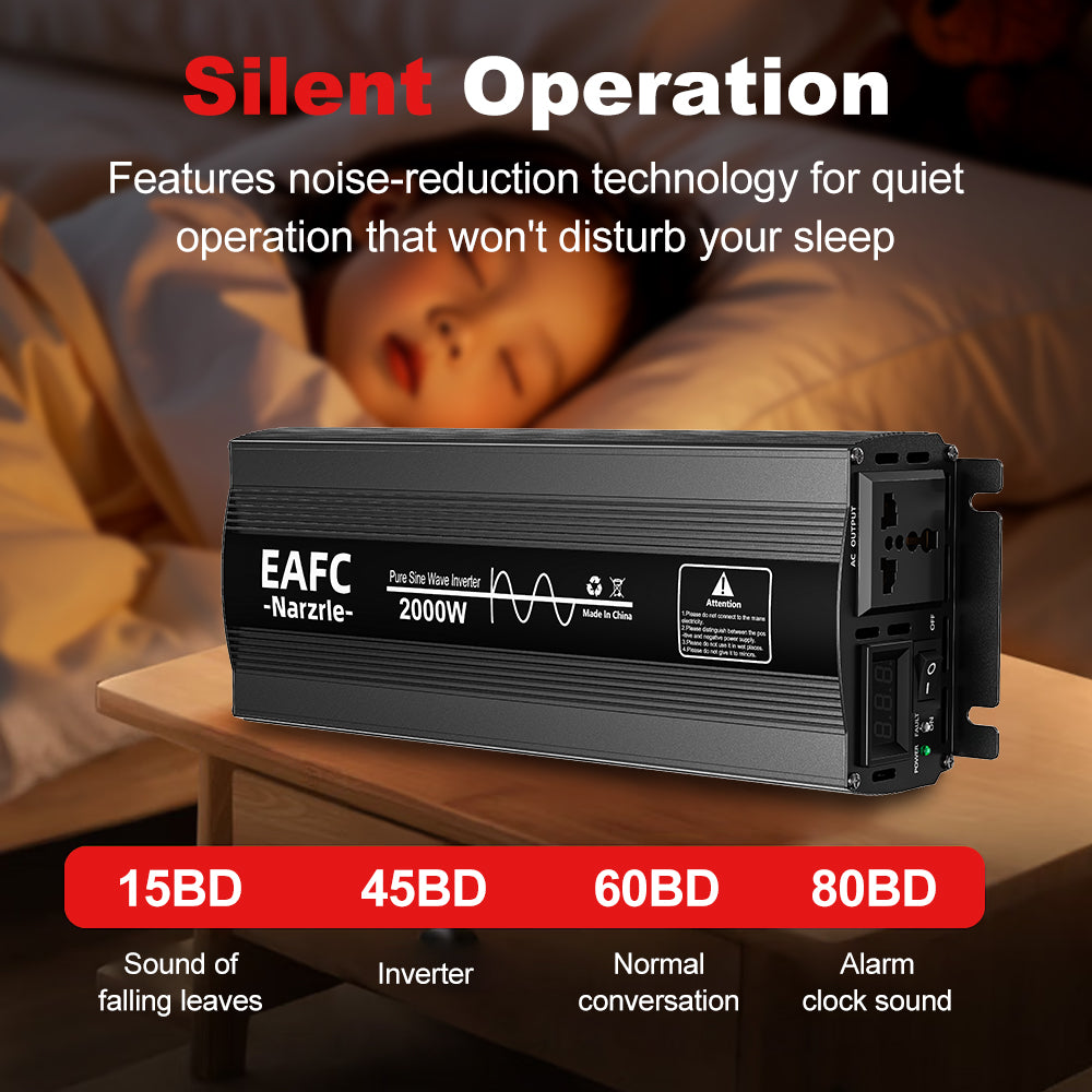 EAFC 2000 W Onduleur à onde pure – (Puissance de crête 2000 W / Puissance nominale 1000 W) – Convertisseur 12 V CC vers 220 V CA avec affichage numérique