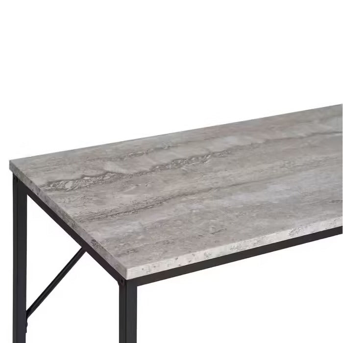 House Nordic Table console, 1 étagère, aspect travertin, structure noire, 110 x 26 x 80 cm
