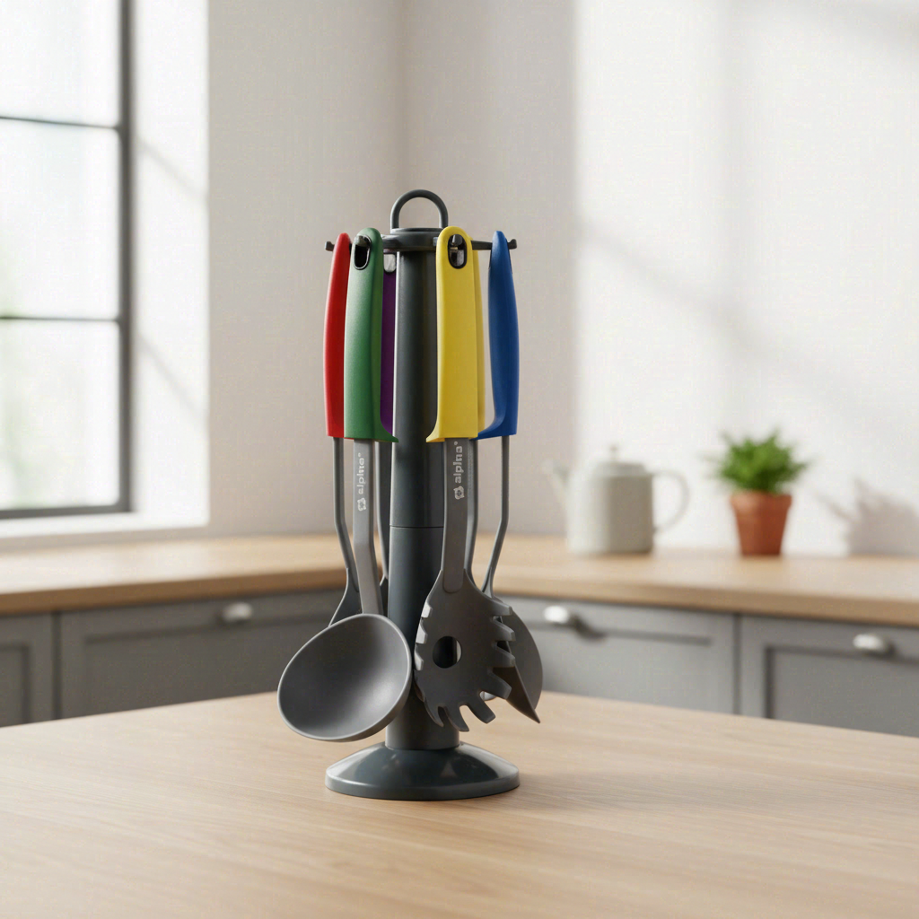 Alpina Lot de 7 ustensiles de cuisine avec support