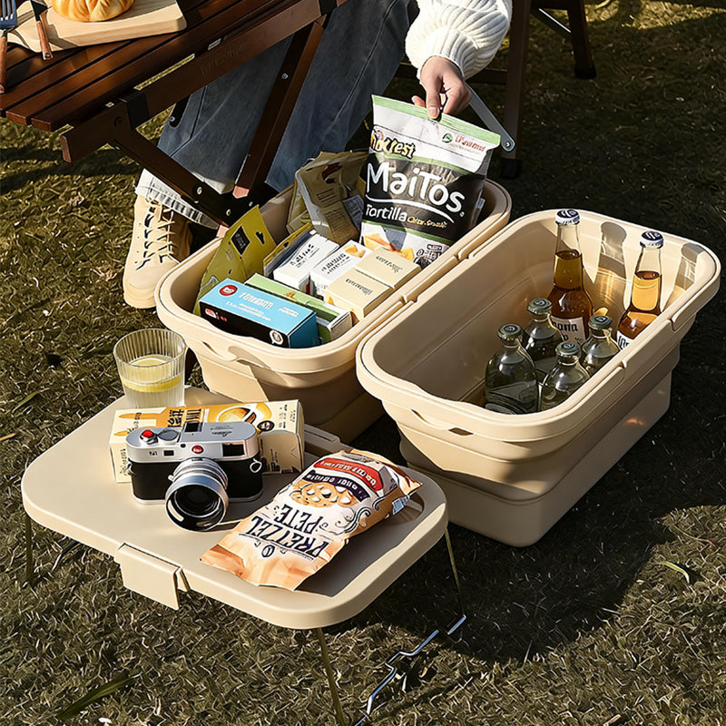 JORDAN&JUDY Panier de rangement pliable à main, couvercle pouvant servir de mini-table, kaki, 47 x 28,5 x 23,5 cm
