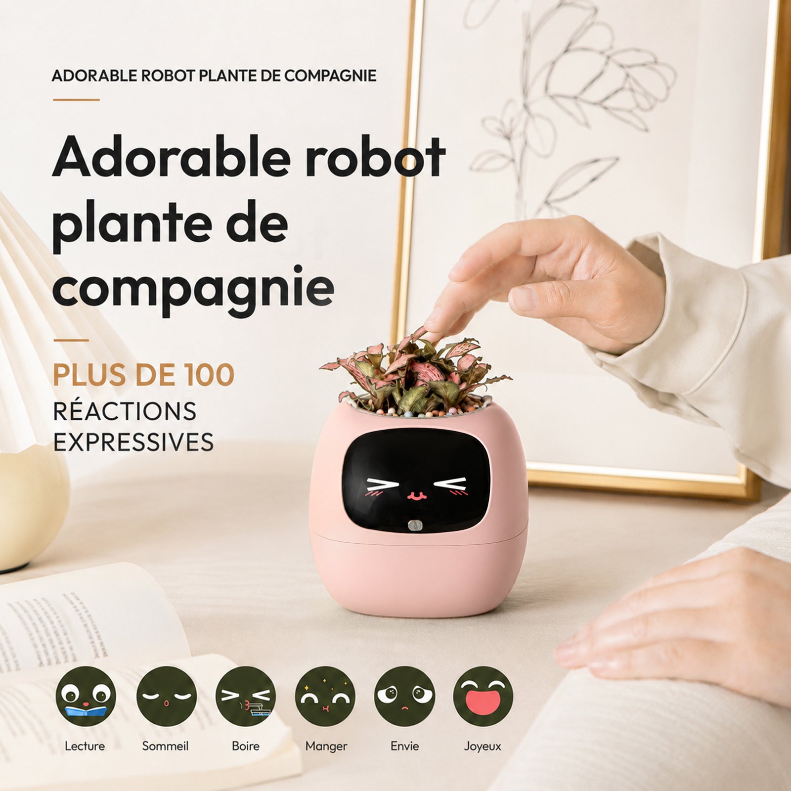 Cadeau d'été pour embellir votre intérieur – Pot de plante intelligent IA Ivy, interaction par expressions faciales, entretien intelligent des plantes