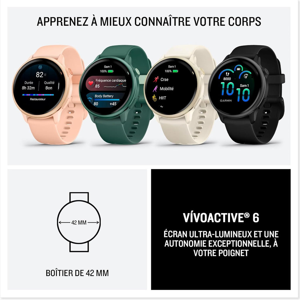 GARMIN Vívoactive 6 Montre connectée GPS fitness et santé avec écran ultra-lumineux Gris avec boîtier noir