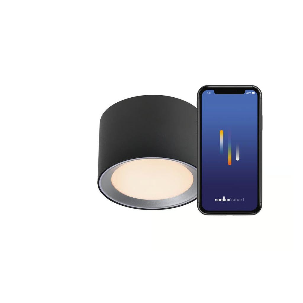 Plafonnier LANDON SMART court - variation de température de 2700-6500k LED intégrée métal noir IP44 Salle de bain - Nordlux, Intérieur