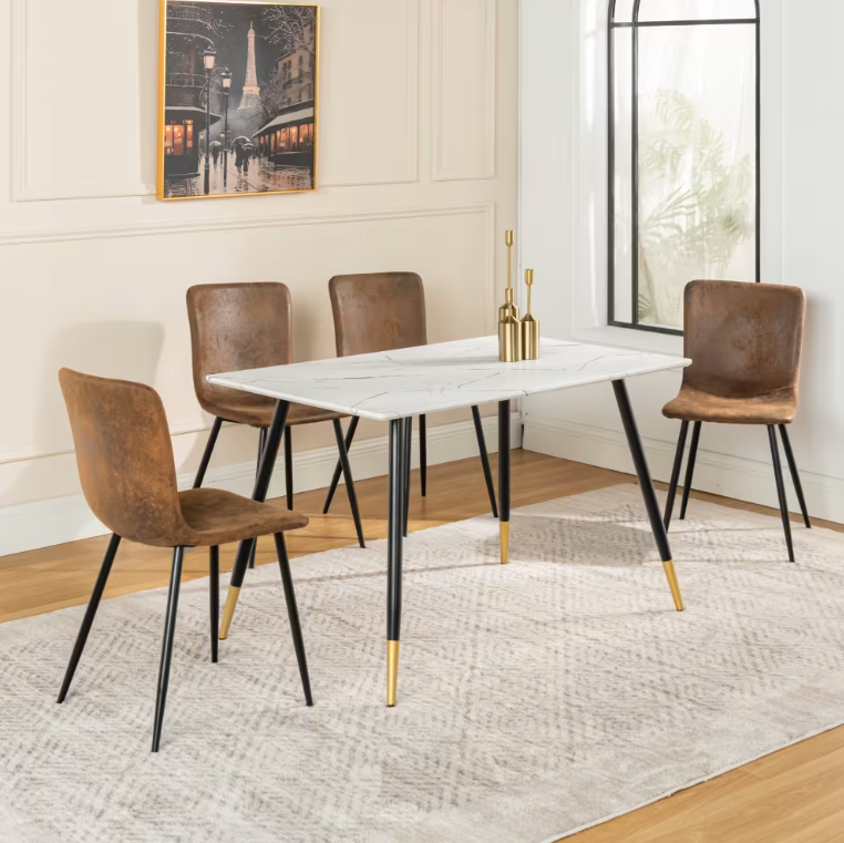 URBAN MEUBLE Table à manger rectangulaire effet marbre blanc - 110 x 70 x 75 cm