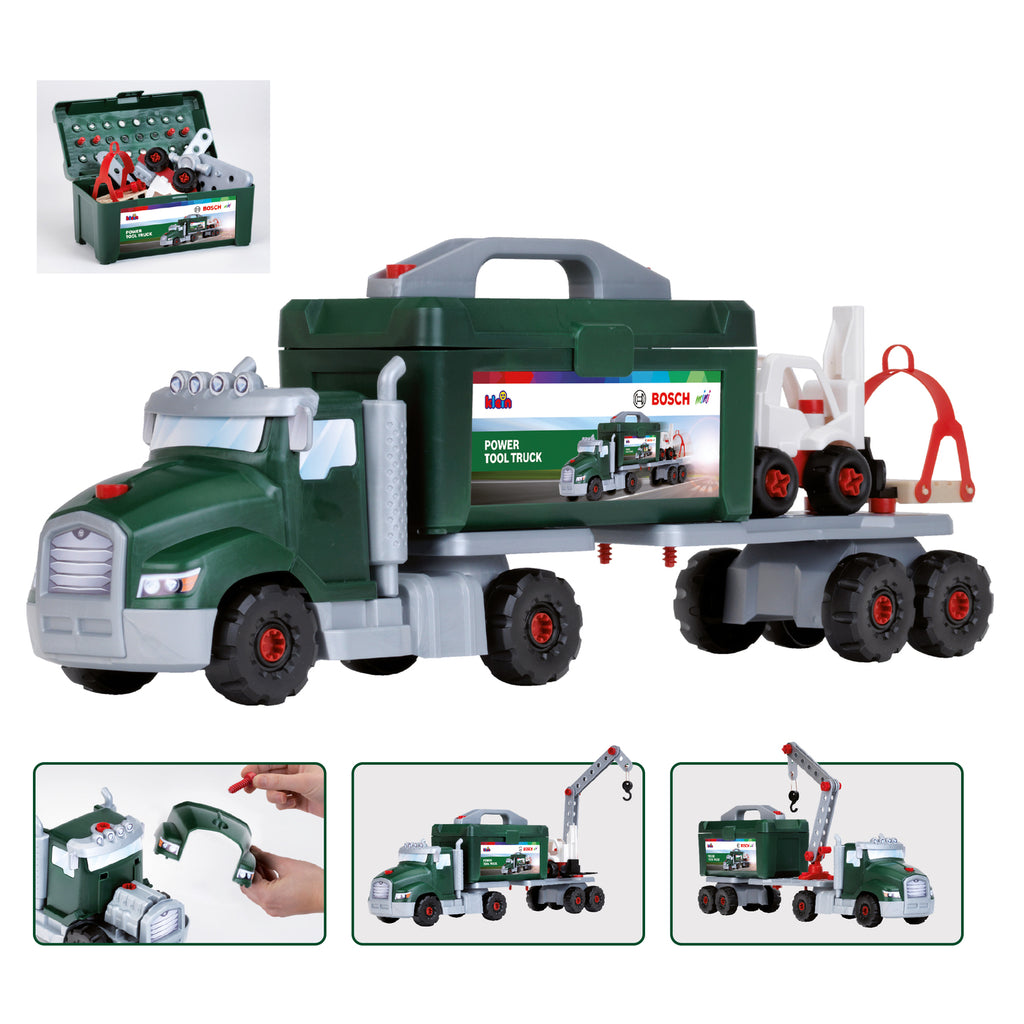 Theo Klein Bosch Camion de Construction Jouet 8630 Set de Construction avec Grue et Chariot Élévateur